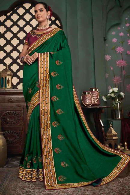 Pretty Designer Embroidered Saree in Green