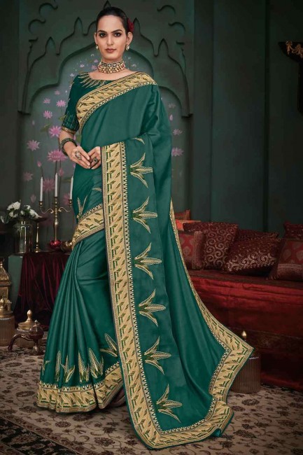 Enticing Designer Embroidered Saree in Green