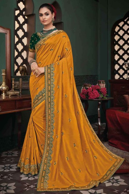 Admirable Embroidered Saree in Mustard