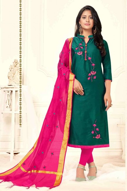 Green Salwar Kameez set with Pink