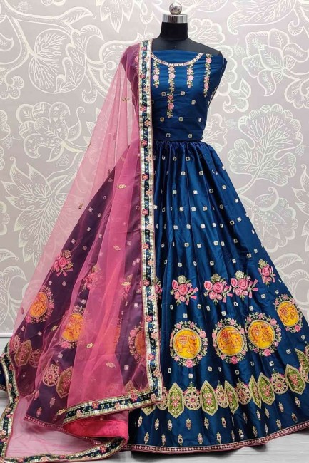 Appealing Satin and silk Lehenga Choli in Blue