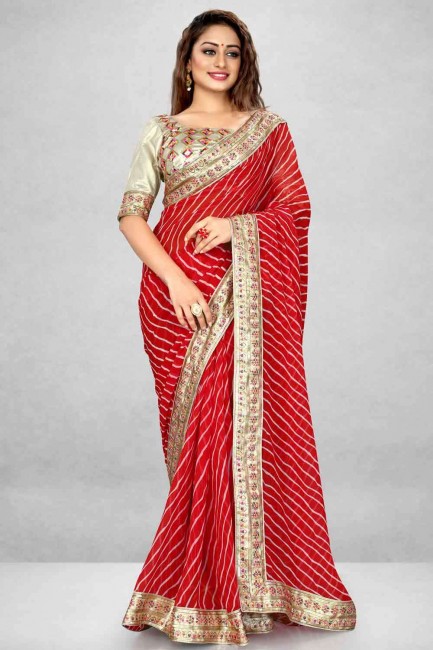 Printed Saree in Red