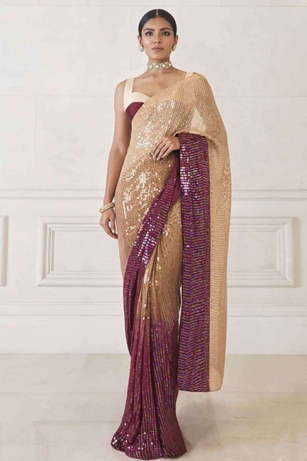 Sequins,embroidered Saree in Wine