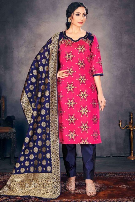 Pink Banarasi raw silk Straight Suit