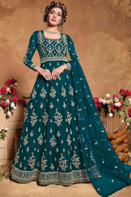 Embroidered Anarkali Suit in Aqua green