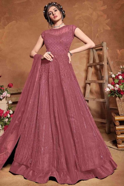 Embroidered Anarkali Suit in Burgundy