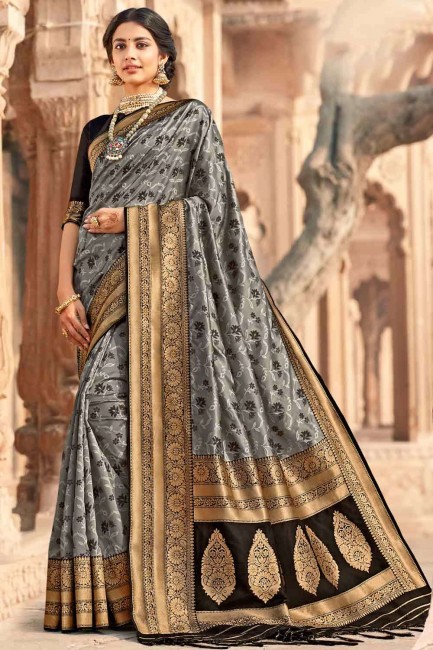 Dazzling Weaving Banarasi Saree in Grey