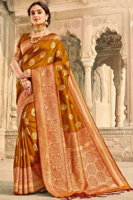 Opulent Banarasi raw silk Banarasi Saree in Brown