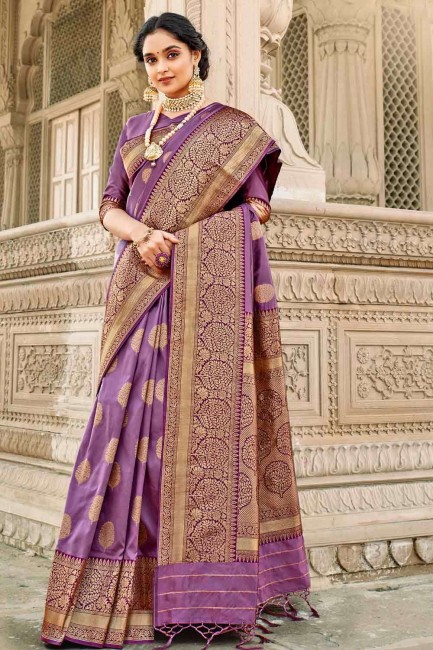 Opulent Purple Banarasi raw silk Banarasi Saree