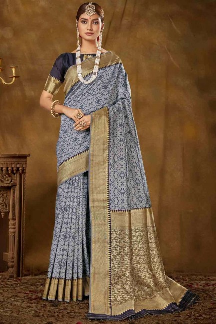 Impressive Weaving Banarasi Saree in Blue