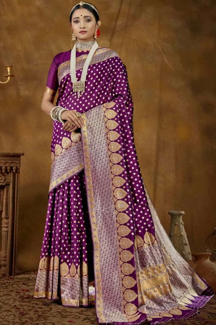 Elegant Banarasi raw silk Banarasi Saree in Purple