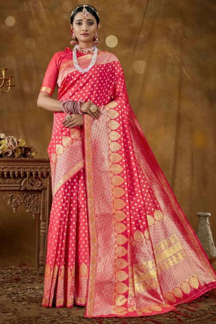 Charming Banarasi raw silk Banarasi Saree in Pink