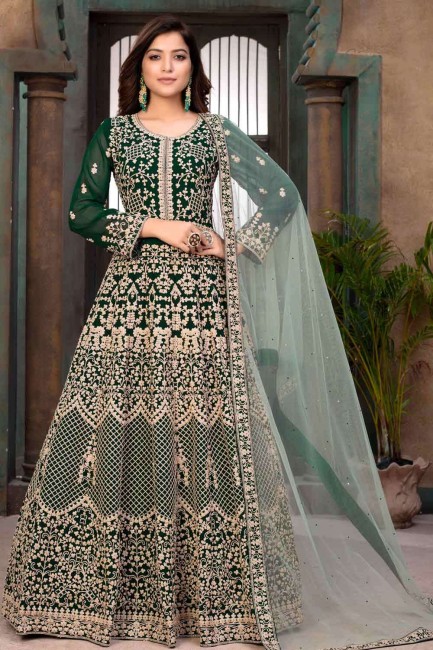 Embroidered Anarkali Suit in Green
