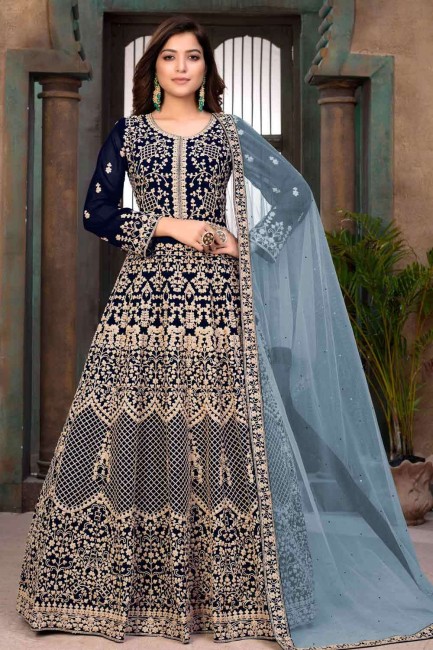 Embroidered Anarkali Suit in Blue