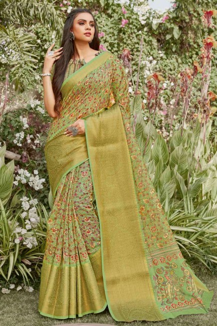 Stunning Linen Saree in Green