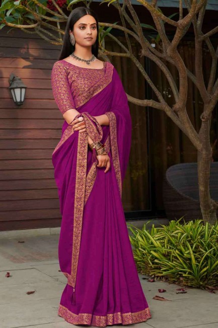 Opulent Embroidered Saree in Purple