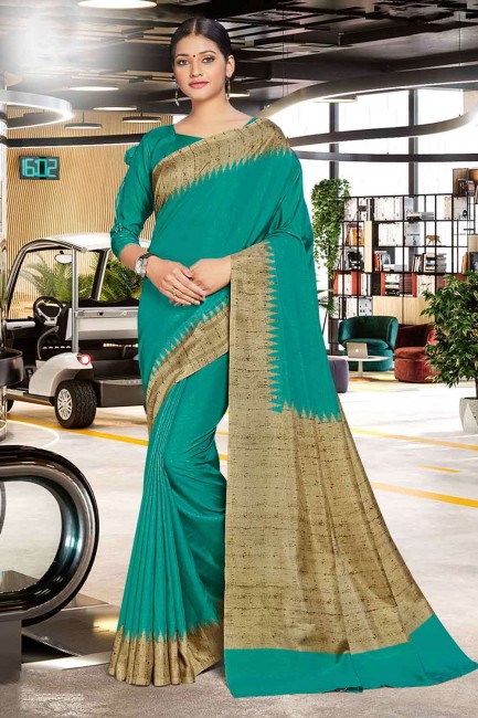Cotton and manipuri Saree in Teal