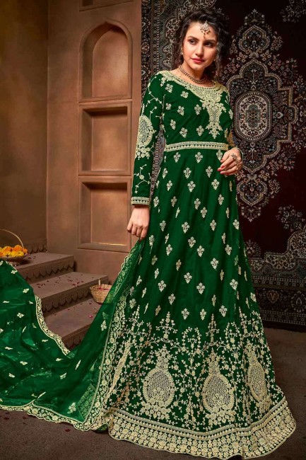 Embroidered Anarkali Suit in Green