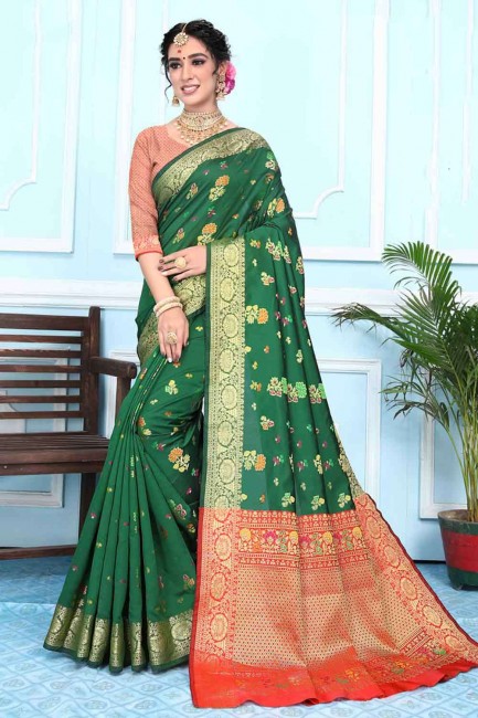 Stylish Zari Banarasi Saree in Green