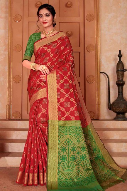Contemporary Red Silk Saree