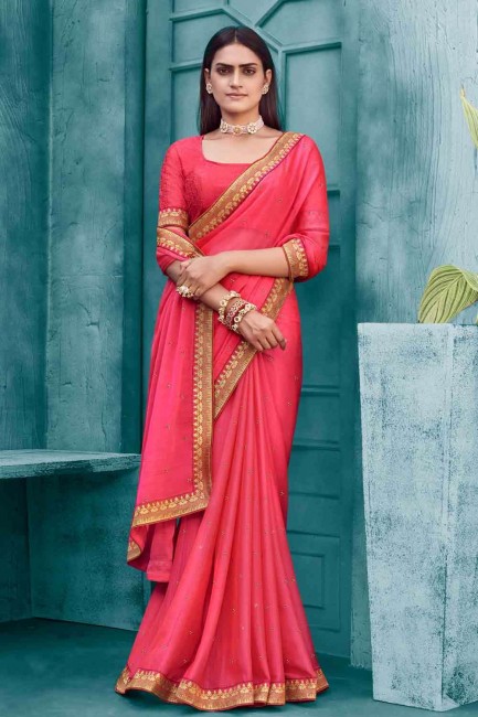 Attractive Embroidered Saree in Pink