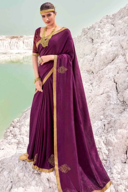 Beautiful Embroidered Saree in Purple