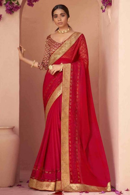 Enticing Thread Saree in Red