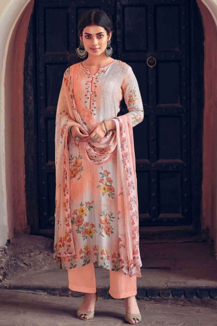 Embroidered Palazzo Suit in Peach