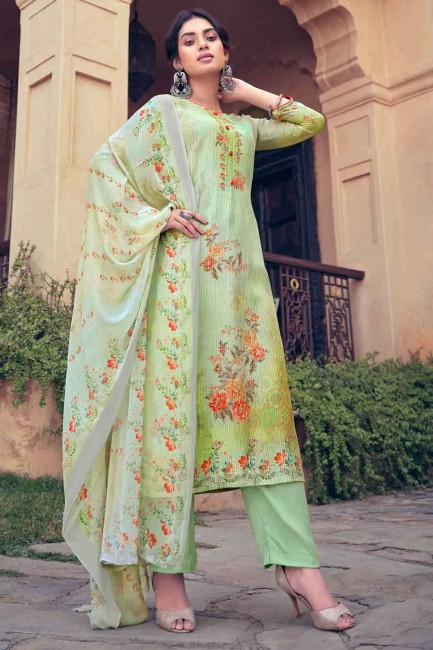 Embroidered Palazzo Suit in Lime green