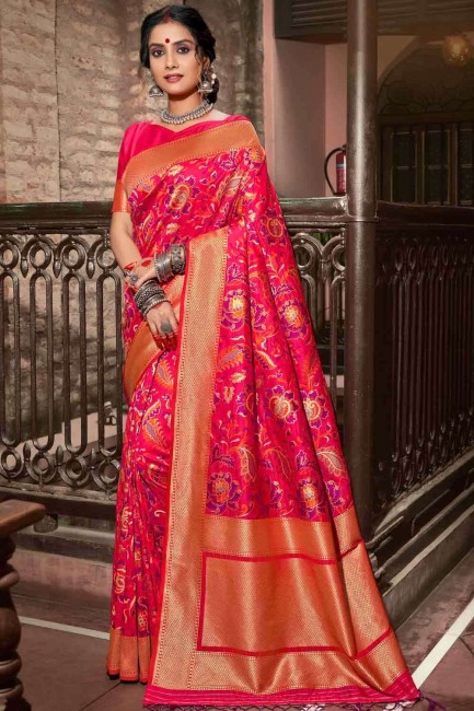 Silk Banarasi Saree in Pink