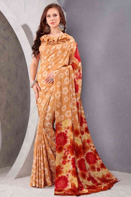 Silk crepe Saree in Fawn