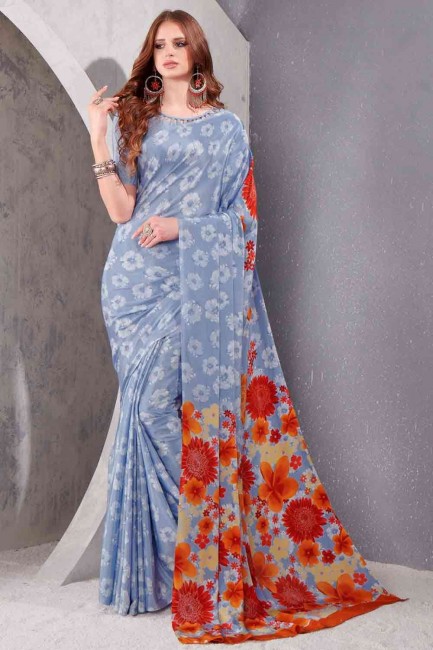 Printed Saree in Blue