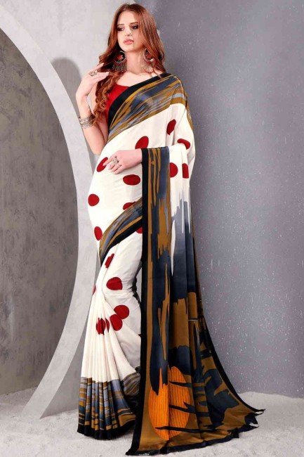 Charming Printed Saree in White