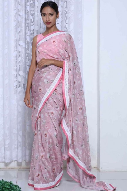 Latest Ethnic Silk Saree in Pink