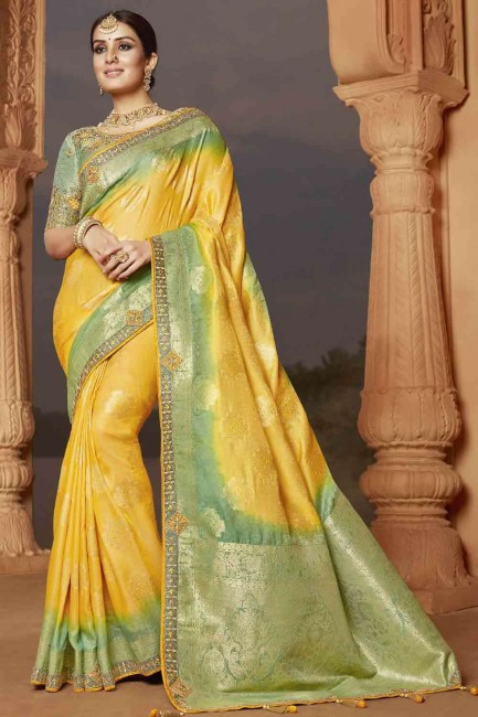 Gracefull Embroidered Saree in Yellow