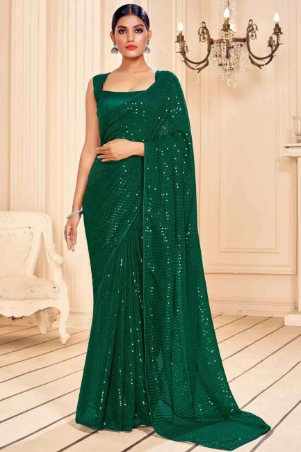Delicate Embroidered Saree in Green