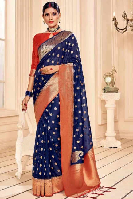 Weaving Banarasi Saree in Royal blue