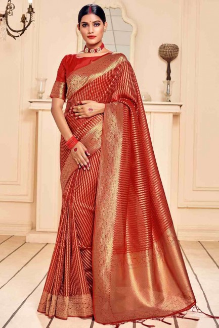 Admirable Banarasi raw silk Banarasi Saree in Red