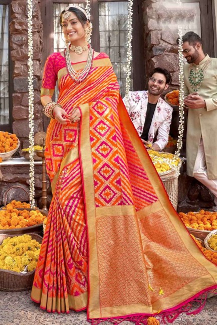 Adorable Pink Banarasi raw silk Banarasi Saree