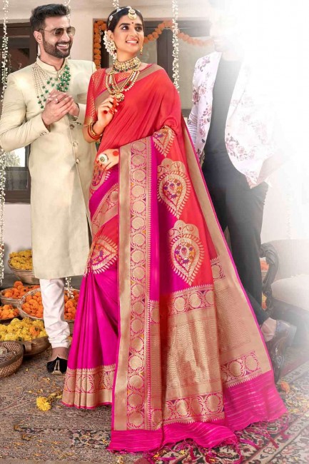 Delicate Banarasi raw silk Banarasi Saree in Pink
