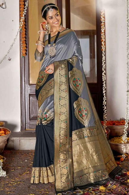 Appealing Weaving Banarasi Saree in Grey