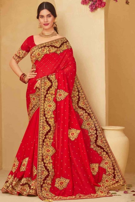 Stone Saree in Red