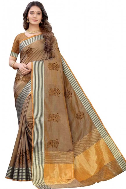 Charming Embroidered Saree in Brown