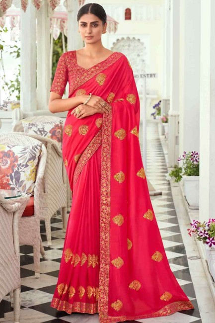 Pretty Embroidered Saree in Pink