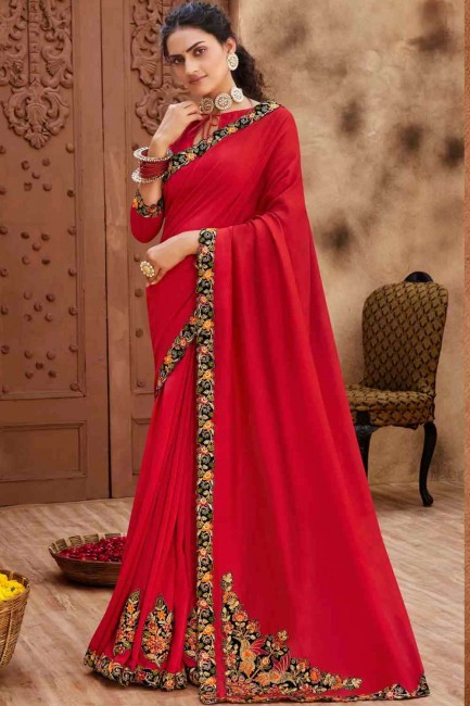 Patch Saree in Red