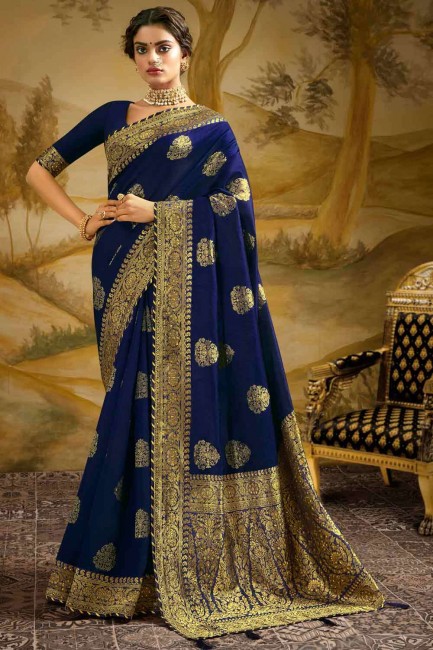 Weaving Saree in Navy blue