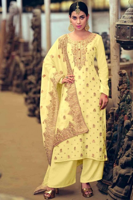 Jacquard Palazzo Suit in Yellow