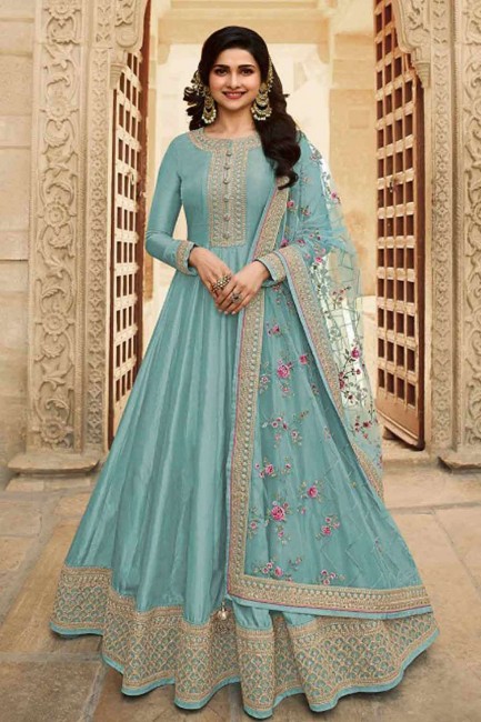 Embroidered Anarkali Suit in Sky blue