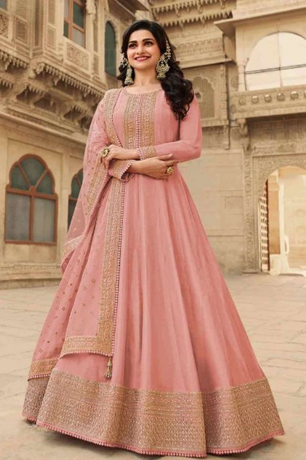 Light pink Silk Anarkali Suit