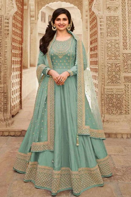 Silk Anarkali Suit in Turquoise